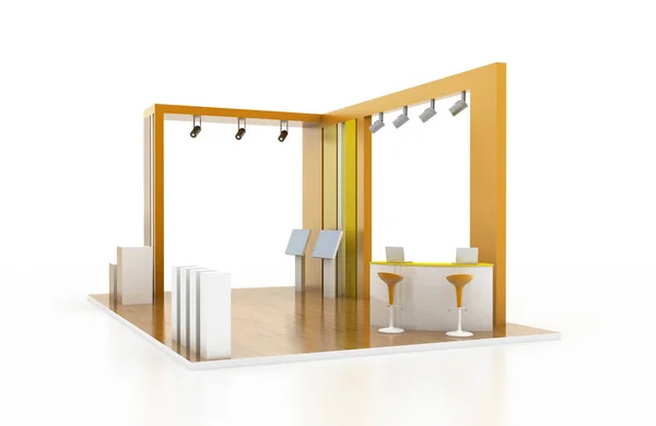 Yellow Wooden Exhibition Stand Original Rendering Models — Stock Photo, Image