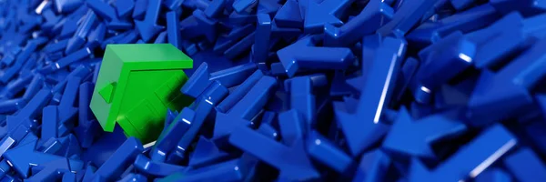 绿色的房子和许多蓝色箭头3D — 图库照片