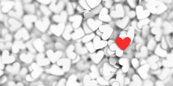 Beyaz Kırmızı Kalpler Arka Plan Orijinal Render Aşk Teması — Stok fotoğraf