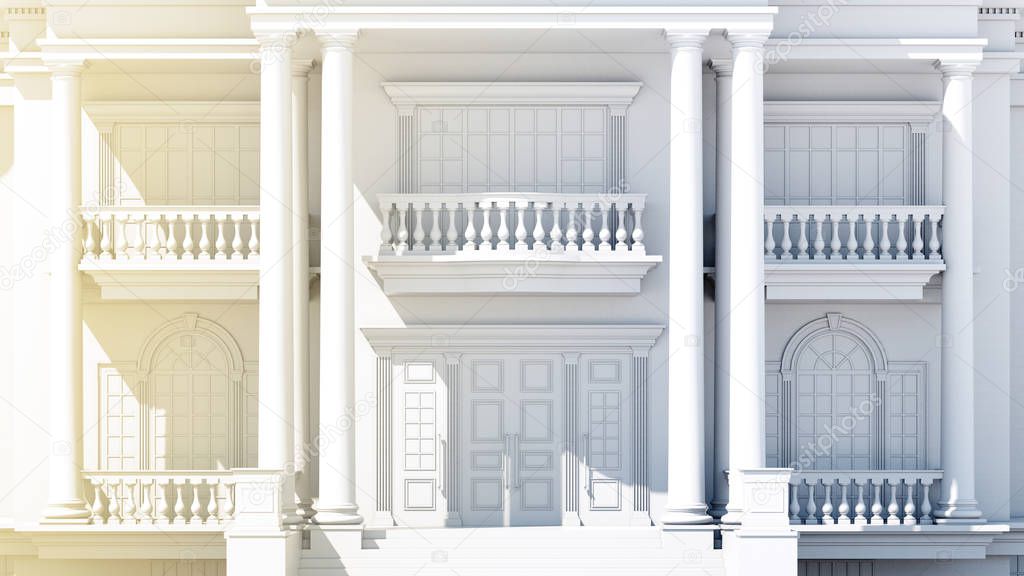 3D Original classical villa with balconies 