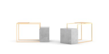 Boş lüks görüntü altın plaka çelik ve Carrara mermer yapılmış; 3d render özgün tasarım, üzerinde beyaz izole