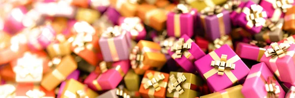 Gift Boxes Horizontal Rendering Background Christmas Celebration Theme — Stock Photo, Image