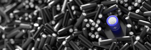 Infinite alkaline batteries on a plane, original 3d rendering