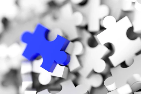 One Blue Puzzle Piece Jigsaw Background Rendering — Stock Photo, Image