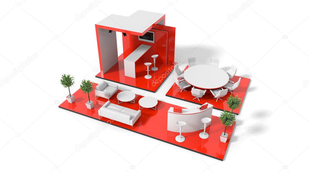 Exhibition stand on white, original 3d rendering and models