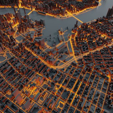 Fütüristik şehir binaları modeli, 3d render