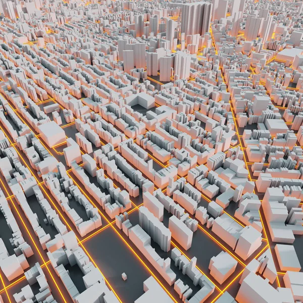 Futuristic city buildings model, 3d rendering