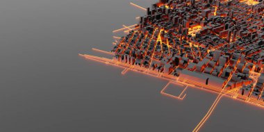 Şehir binaları, 3d render futuristik konsepti