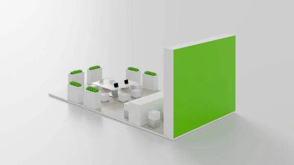 Concetto Stand Espositivo Bianco Verde Rendering — Foto Stock