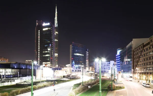 Мілан Італія Нові Фінансового Району Вночі — стокове фото