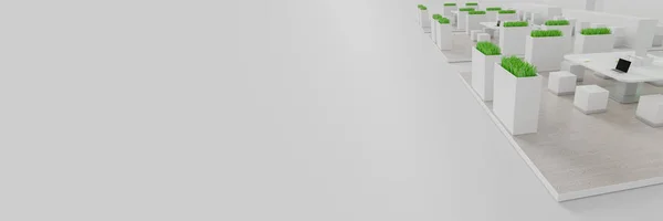 Пустой Белый Зеленый Выставочный Стенд Иллюстрация Пространства Копирования Рендеринг Концепции — стоковое фото