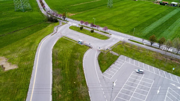 Aerial shot of an empty parking lot