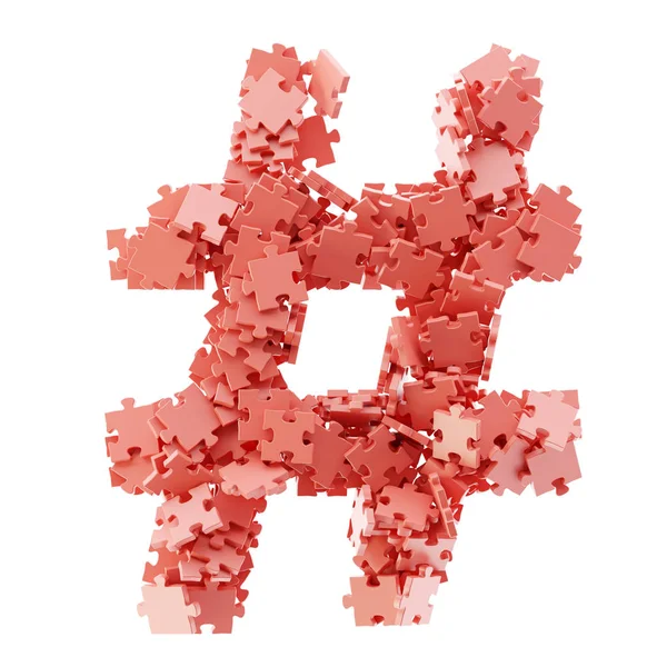 Tag mark made with many jigsaw pieces, original 3d rendering — Stock Photo, Image