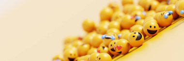 Sonsuz emoticons 3D render arka plan, sosyal medya ve com