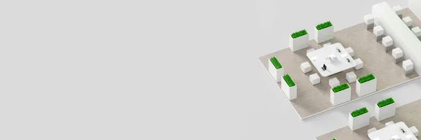 Cabine de exposição branca e verde vazia, ilustração do espaço de cópia , — Fotografia de Stock