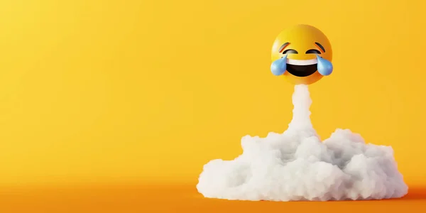 Feliz e rindo emoticons 3d renderização fundo, social med — Fotografia de Stock