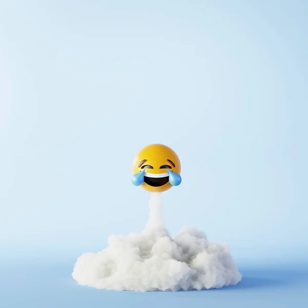 Gelukkig en lachen emoticons 3D rendering achtergrond, sociale med — Stockfoto