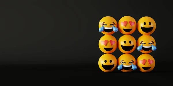 Kasih sayang dan kebahagiaan emoticon 3d rendering background, social medi — Stok Foto