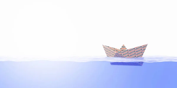 水中の紙ボート オリジナルの3Dレンダリング — ストック写真
