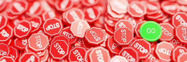 Infinite stop and go signs, original 3d rendering abstract background