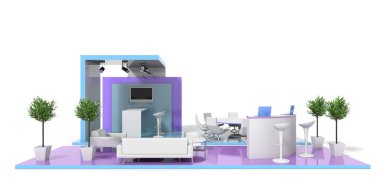 Beyaz 3d render üzerinde Fuar Standı