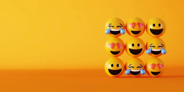 Amour et bonheur emoticon 3d rendu arrière-plan, social medi — Photo