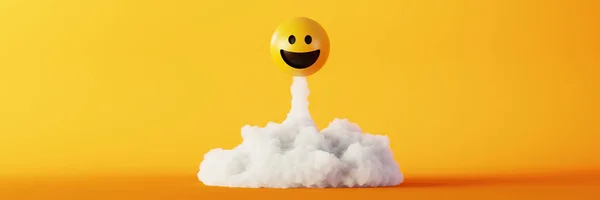 행복 하 고 웃는 이모티콘 3d 렌더링 배경, 사회적 메 드 — 스톡 사진