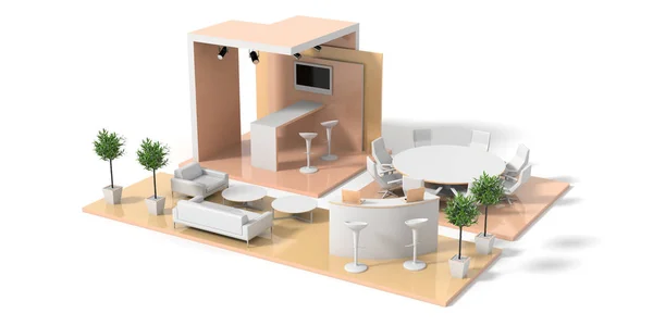 Tentoonstelling stand op witte 3d render — Stockfoto