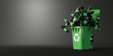Plastik atık ve geri dönüşüm sorun kavramı, orijinal 3d render