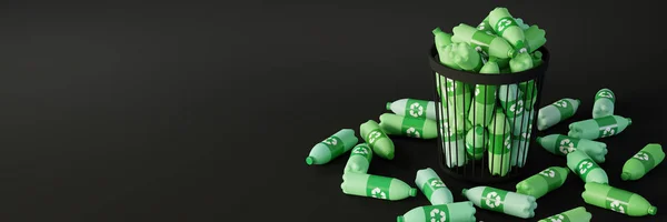 Műanyaghulladékok és újrahasznosítási probléma koncepció, eredeti 3D renderelés — Stock Fotó