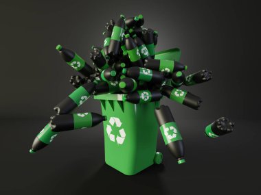 Plastik atık ve geri dönüşüm sorun kavramı, orijinal 3d render