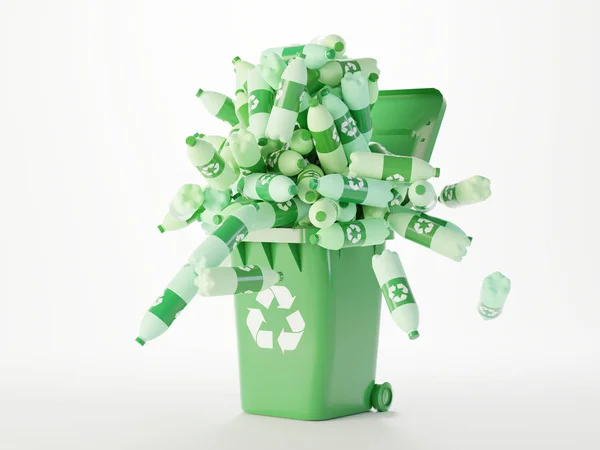 Déchets plastiques et concept de problème de recyclage, rendu 3D original — Photo
