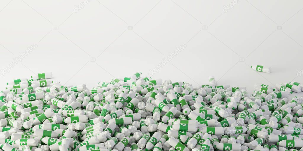 Infinite plastic bottles with recycle icon; original 3d renderin