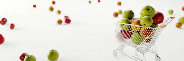 Trolley cart full of apples; original 3d rendering — Stock Photo, Image