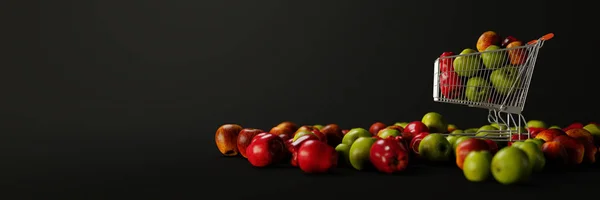 Wagen kar vol appels; originele 3d rendering — Stockfoto