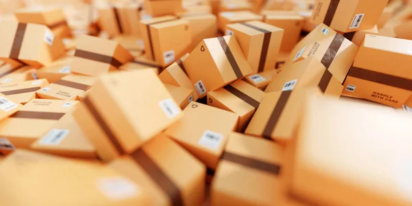 Nieskończone Pudełka kartonowe, koncepcje logistyczne i branżowe wysyłki, — Zdjęcie stockowe