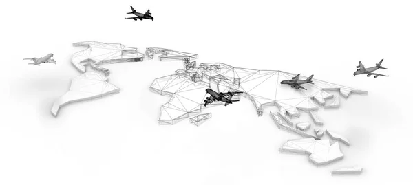 Mapa Mundial Conceptual Del Tráfico Aéreo Global Renderizado Original — Foto de Stock