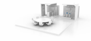 Boş sergi kabini, kopya alanı illüstrasyonu, orijinal tasarım 3D görüntüleme