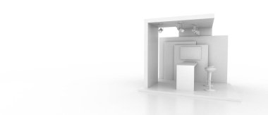 Boş sergi kabini, kopya alanı illüstrasyonu, orijinal tasarım 3D görüntüleme