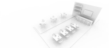 Boş sergi kabini, kopya alanı illüstrasyonu, orijinal tasarım 3D görüntüleme