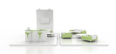 Boş sergi kabini, kopya alanı illüstrasyonu, orijinal tasarım 3D görüntüleme