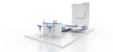 Boş sergi kabini, kopya alanı illüstrasyonu, orijinal tasarım 3D görüntüleme