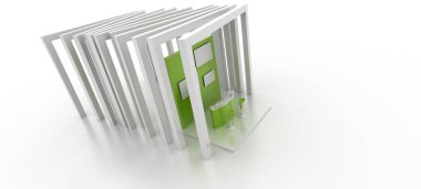 Boş sergi kabini, kopya alanı illüstrasyonu, orijinal tasarım 3D görüntüleme