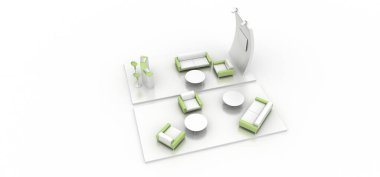 Boş sergi kabini, kopya alanı illüstrasyonu, orijinal tasarım 3D görüntüleme