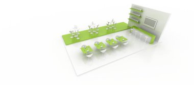 Boş sergi kabini, kopya alanı illüstrasyonu, orijinal tasarım 3D görüntüleme