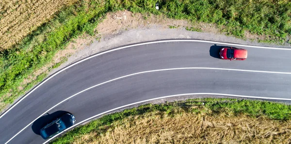 Estrada Campo Foto Aérea Tirada Com Drone — Fotografia de Stock