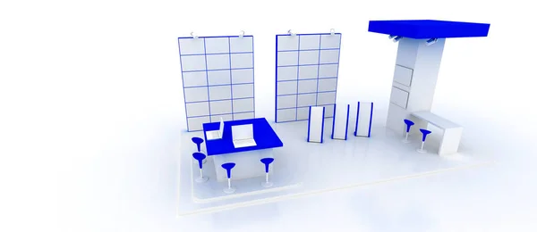 Corporate Blue Booth Isolated White Copy Space Original Rendering — Stock Photo, Image