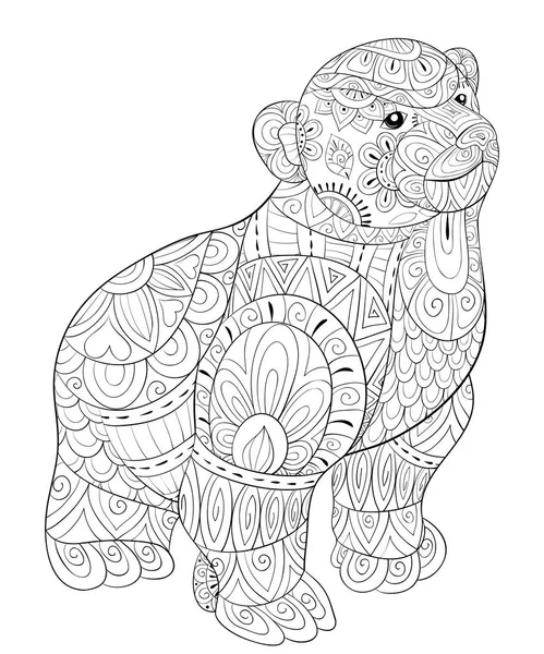 Доросла Розмальовка Сторінка Маленького Ведмедя Розслаблення Ілюстрація Стилю Мистецтва Zen — стоковий вектор
