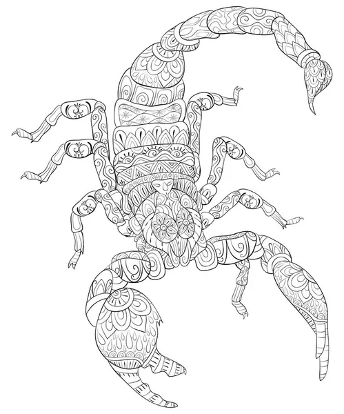 Adult Coloring Book Page Cute Scorpion Image Relaxing Zen Art — стоковый вектор