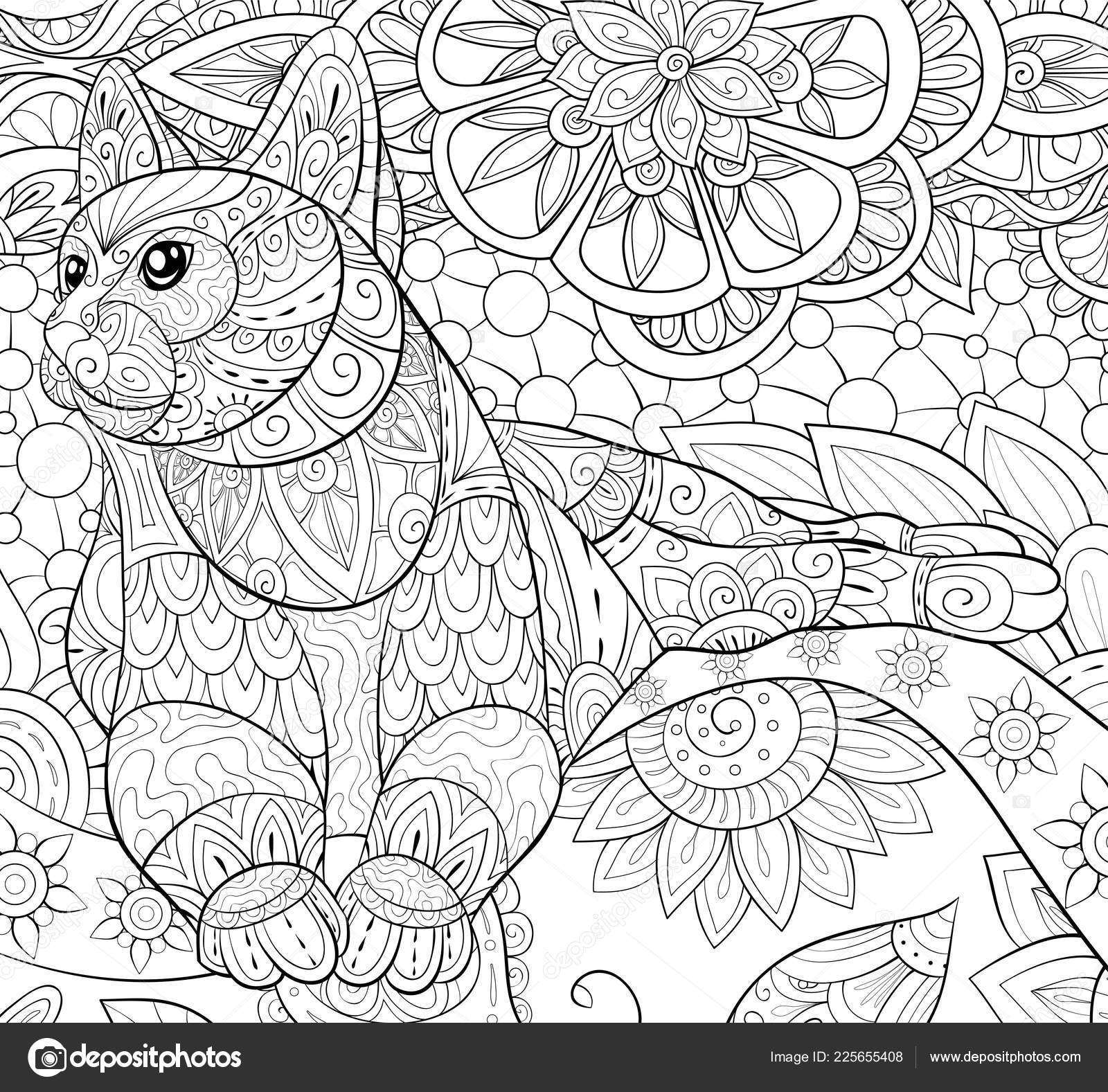 Adult Coloring Book Page Cute Panther Image Relaxing Zen Art Stock Vector  by ©nonuzza 225656240
